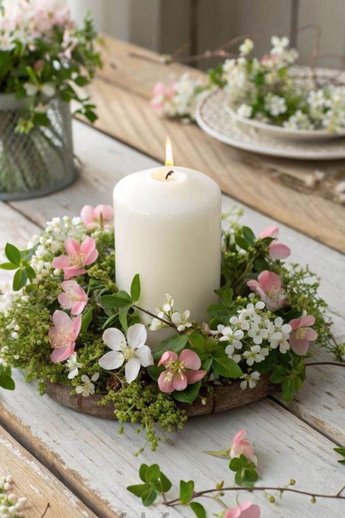 Candle with flower ring