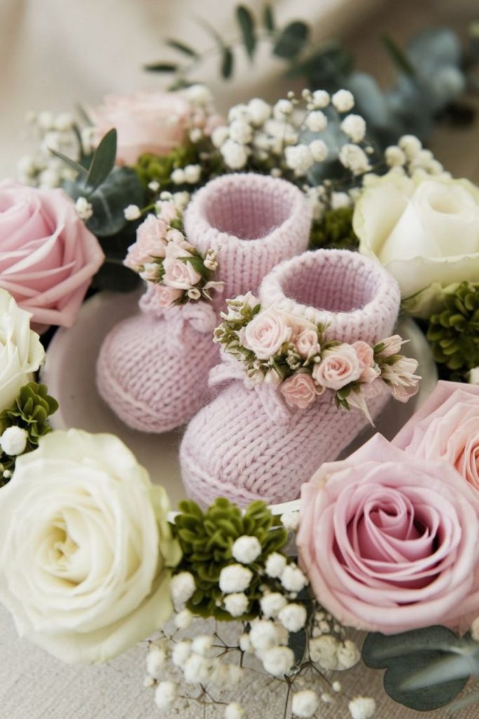 Soft floral cradle baby centerpiece