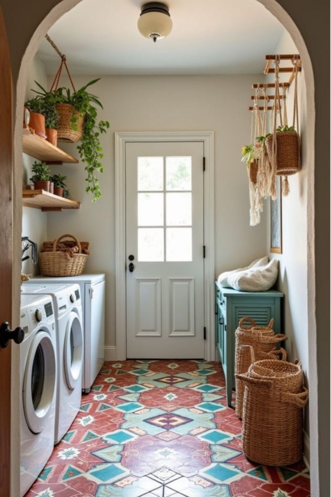 Eclectic colorful bohemian laundry vibe