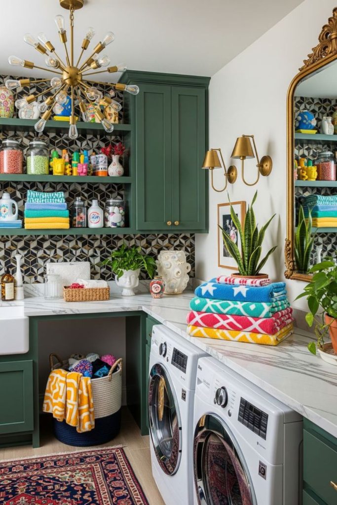 Colorful bohemian eclectic laundry room