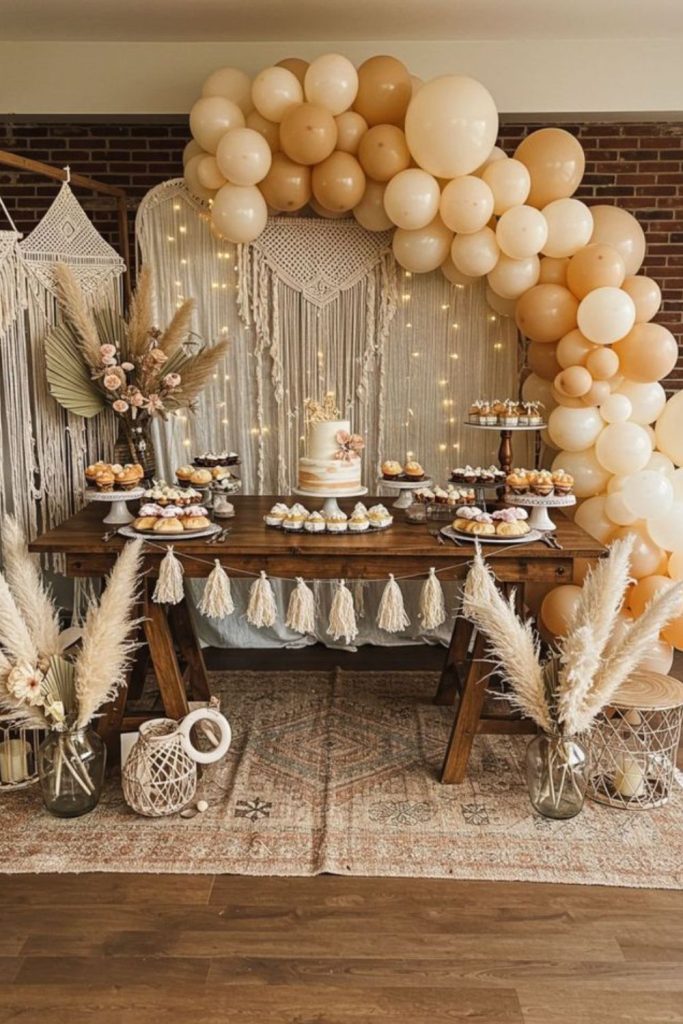 Boho macrame sunbeam baby celebration.