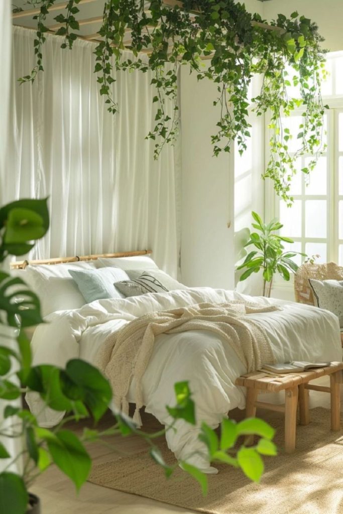 Hanging greenery creating leafy canopy