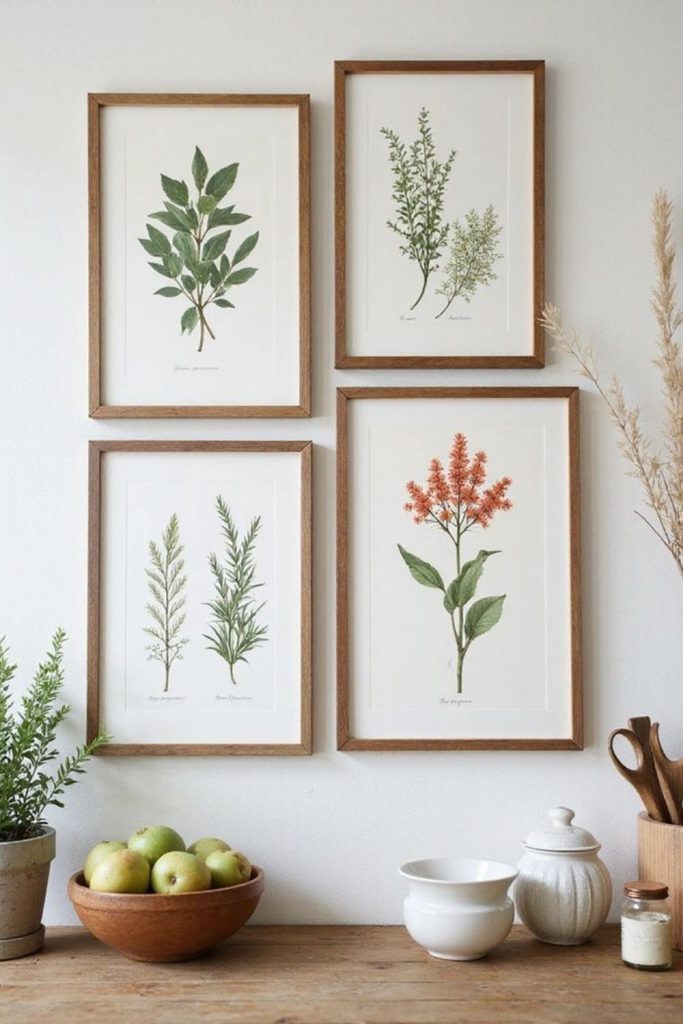 Pressed leaves framed kitchen wall art