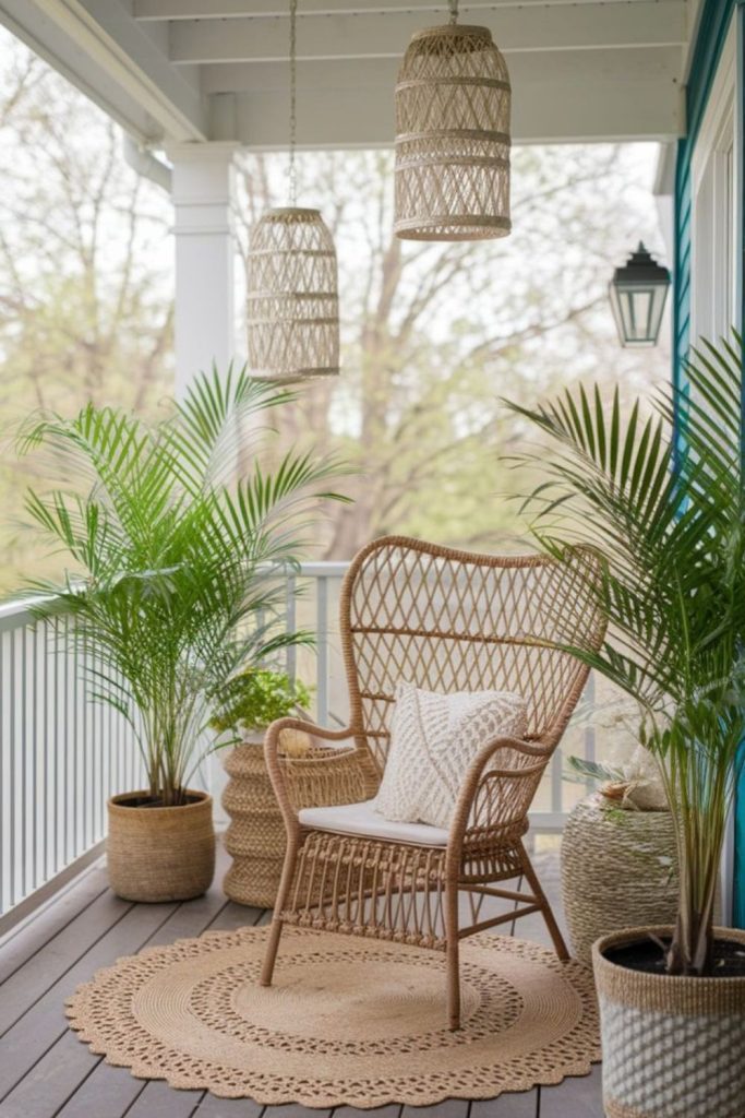 Breezy porch with rattan seating.