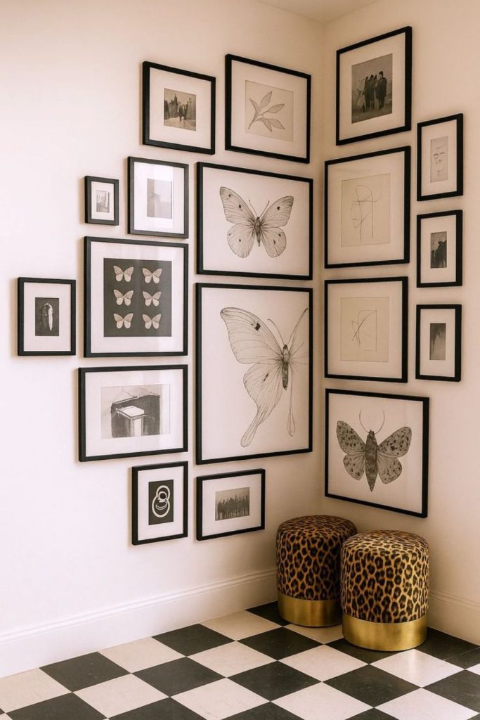 Ceiling edge border frame gallery wall.