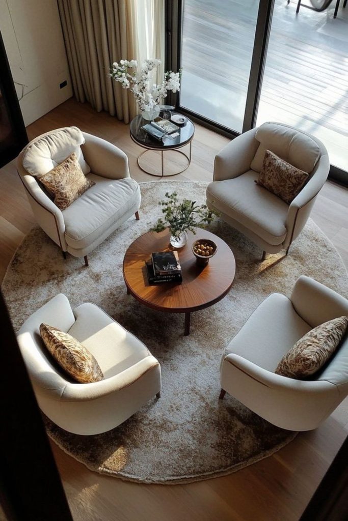 Central sofa cluster anchored conversation area