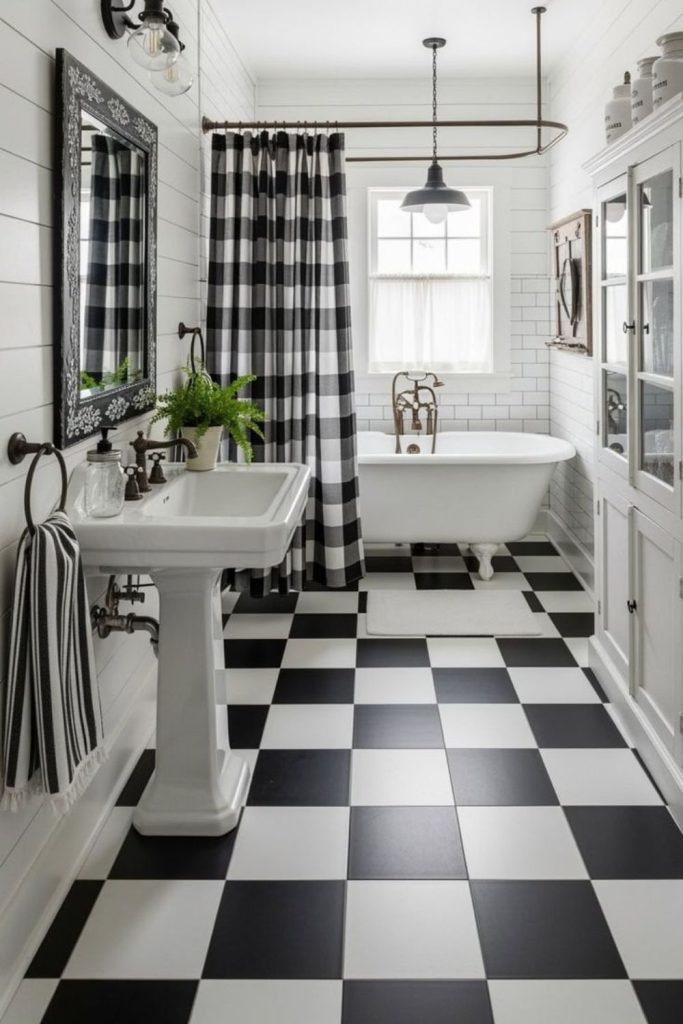 Bold black white vintage checkerboard tiles
