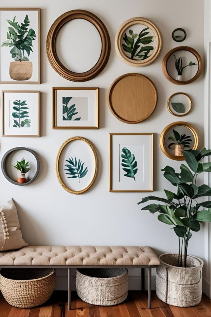 Circular frame constellation style photo wall.