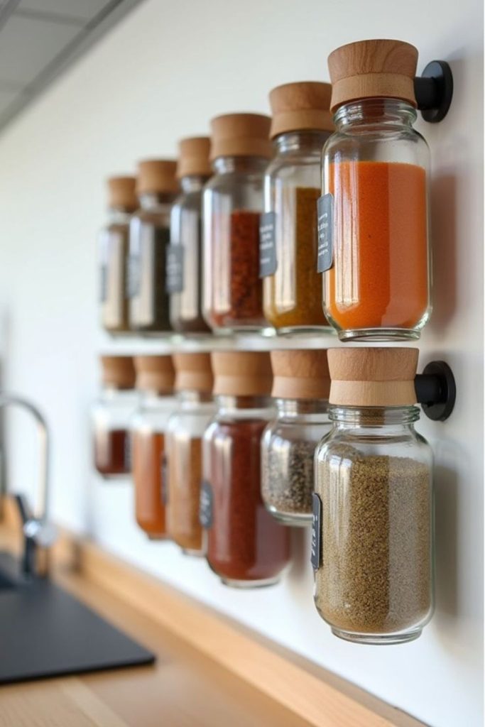 Clip-on jars attached to cabinet edges
