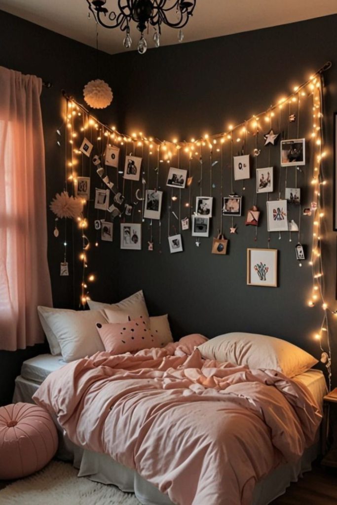 Hanging art clipped along string lines