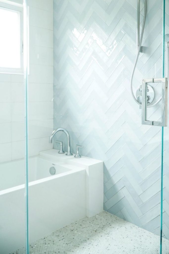 Soft white tile shower tub combo