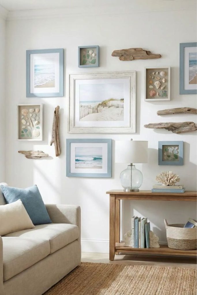 Seaside inspired soft watercolor frame arrangement.