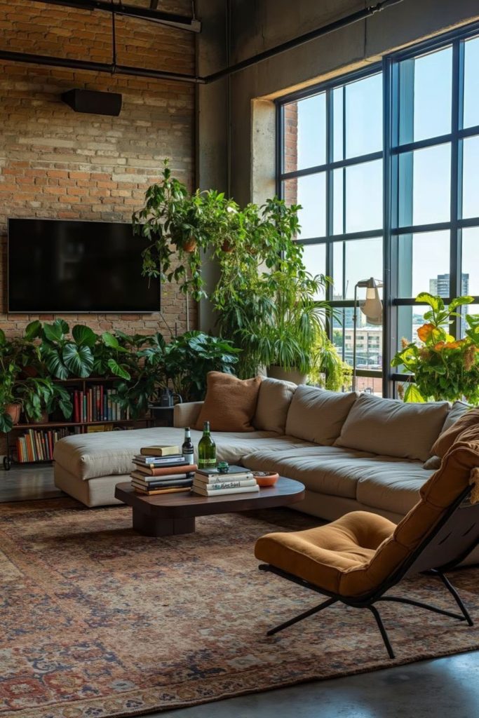Industrial concrete loft with greenery