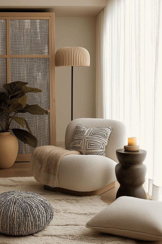 Relaxing corner with rugs and cushions