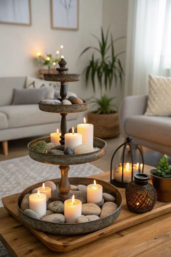 Layered trays organize stylishly efficiently