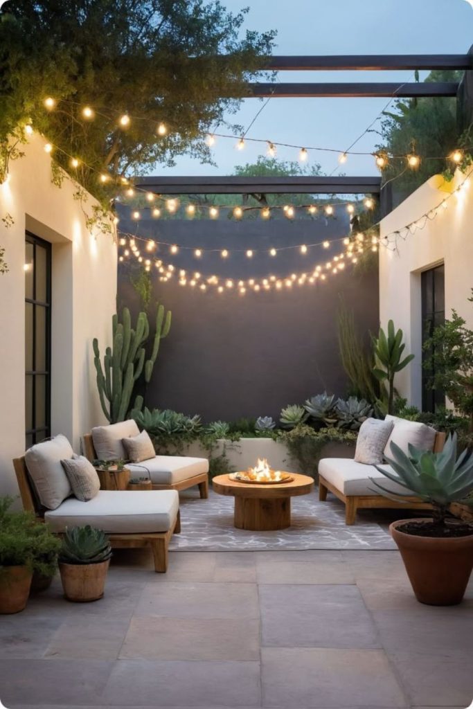 Desert-inspired patio with succulents scattered