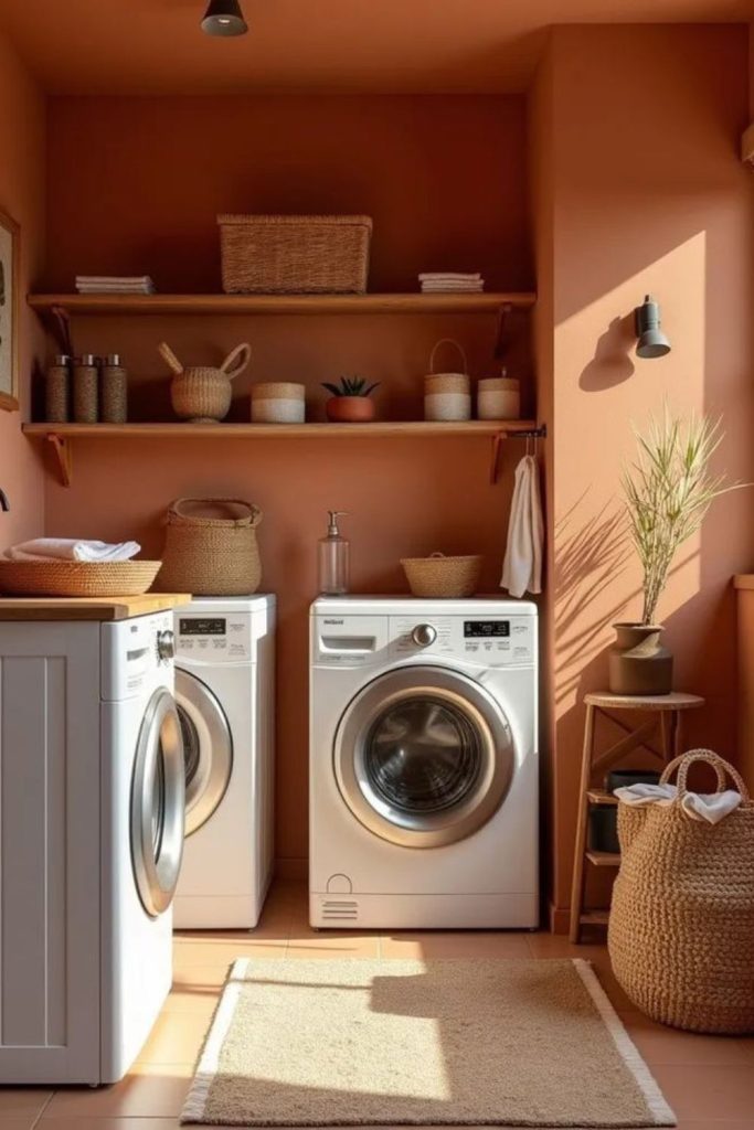 Warm desert-inspired laundry space
