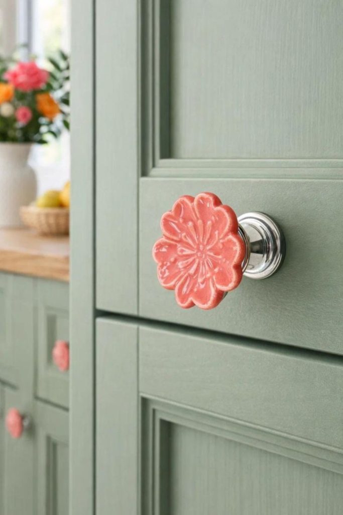 Decorative knobs adding playful functional detail.