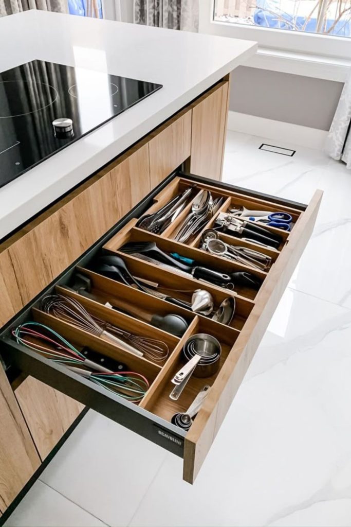 Drawer partitions for silverware and utensils