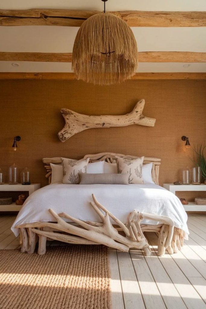 Beach-inspired room with driftwood accents