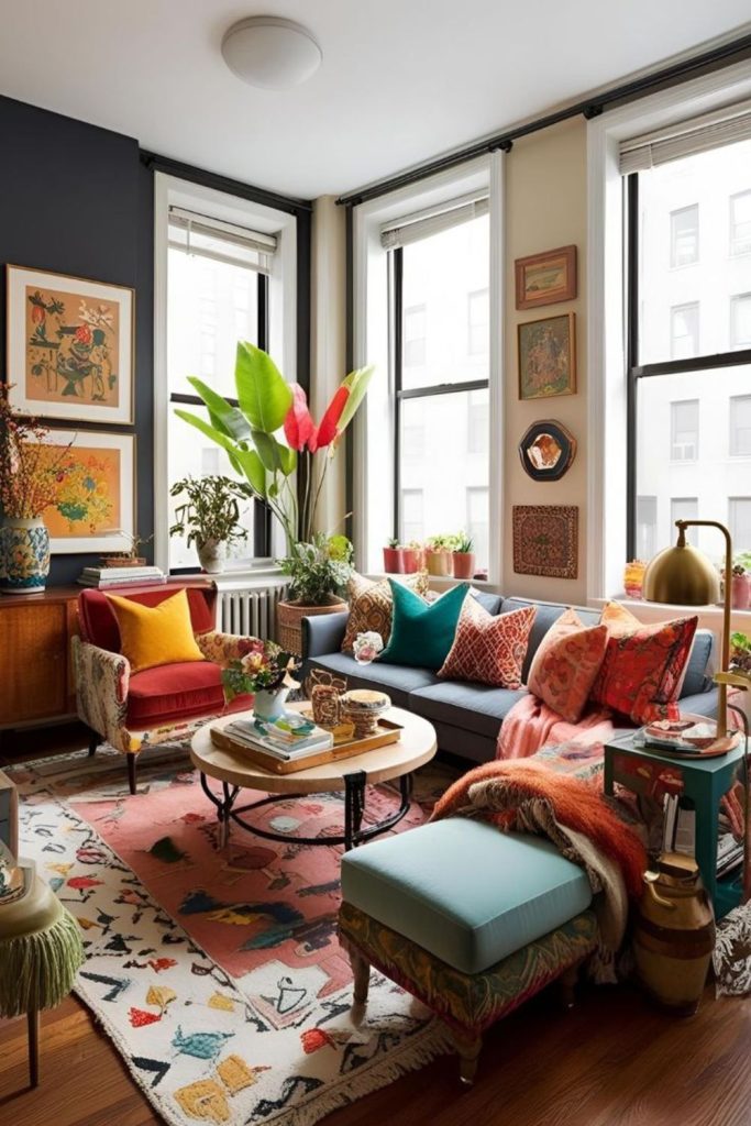 Eclectic mixed furniture casual playful style