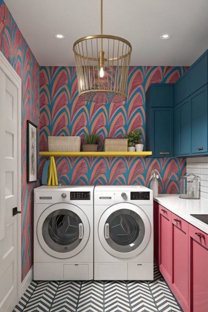 Vibrant urban eclectic laundry space