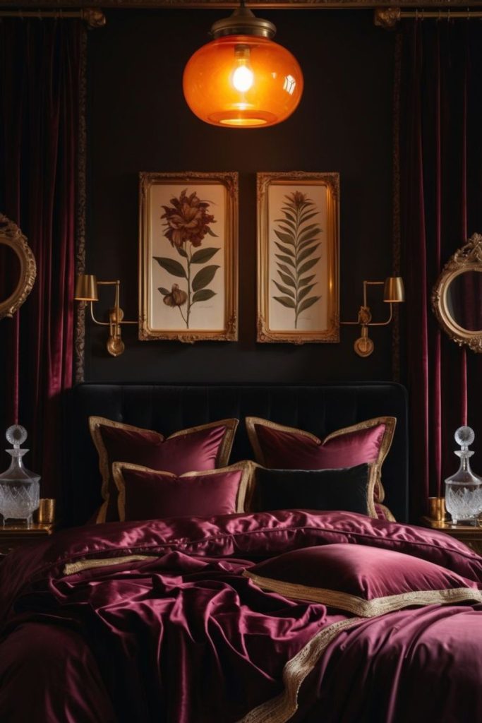 Plum ambient velvet cozy bedroom