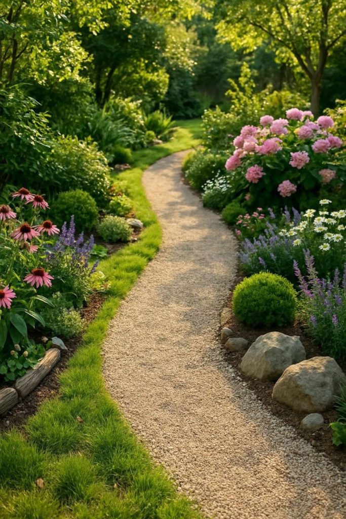 Ferns creeping along uneven mossy stones.