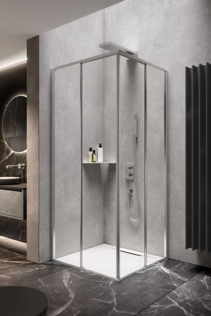 Floating glass airy corner shower.