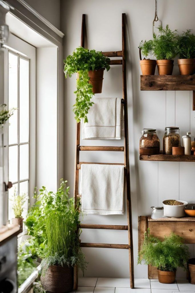 Ladder holding small herb pots