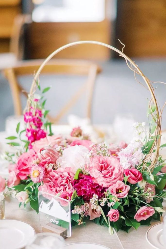 Floral embroidery hoop centerpiece