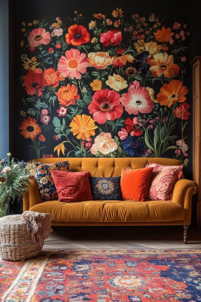 Floral wallpaper feature accent wall.