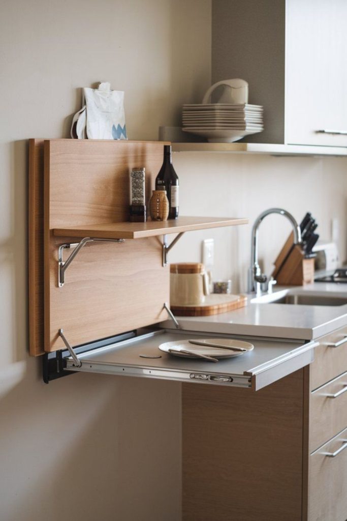 Fold-down counter extension for prep space