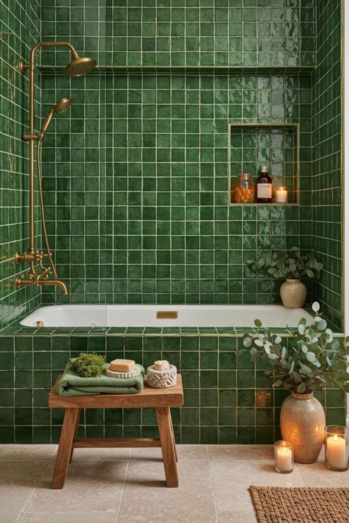 Forest green spa style bathroom