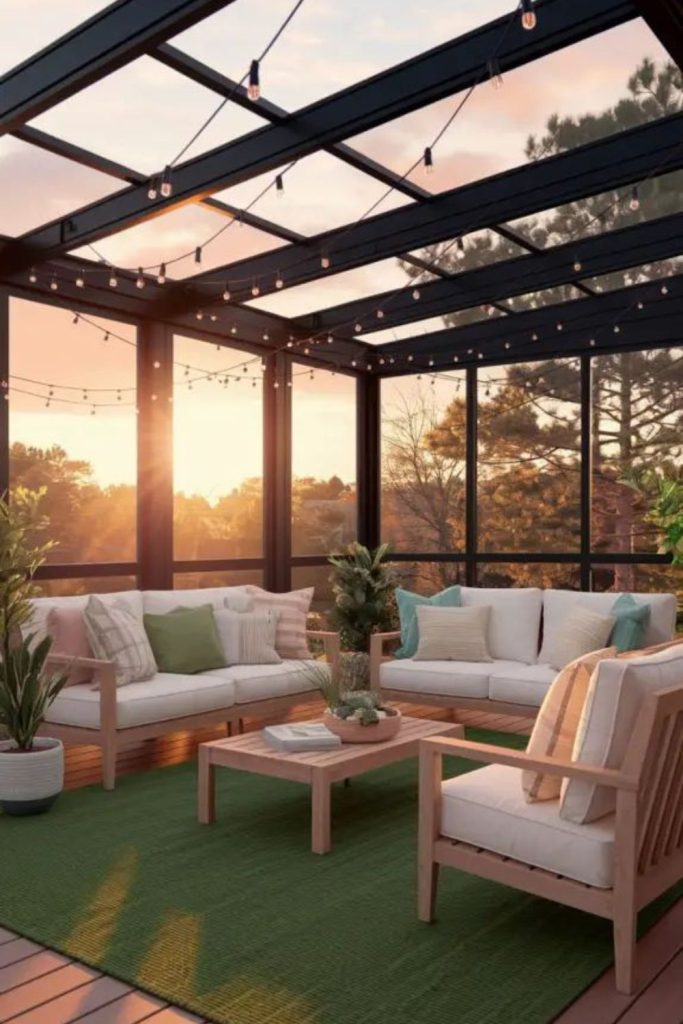 Frosted glass retreat with soft sunlight