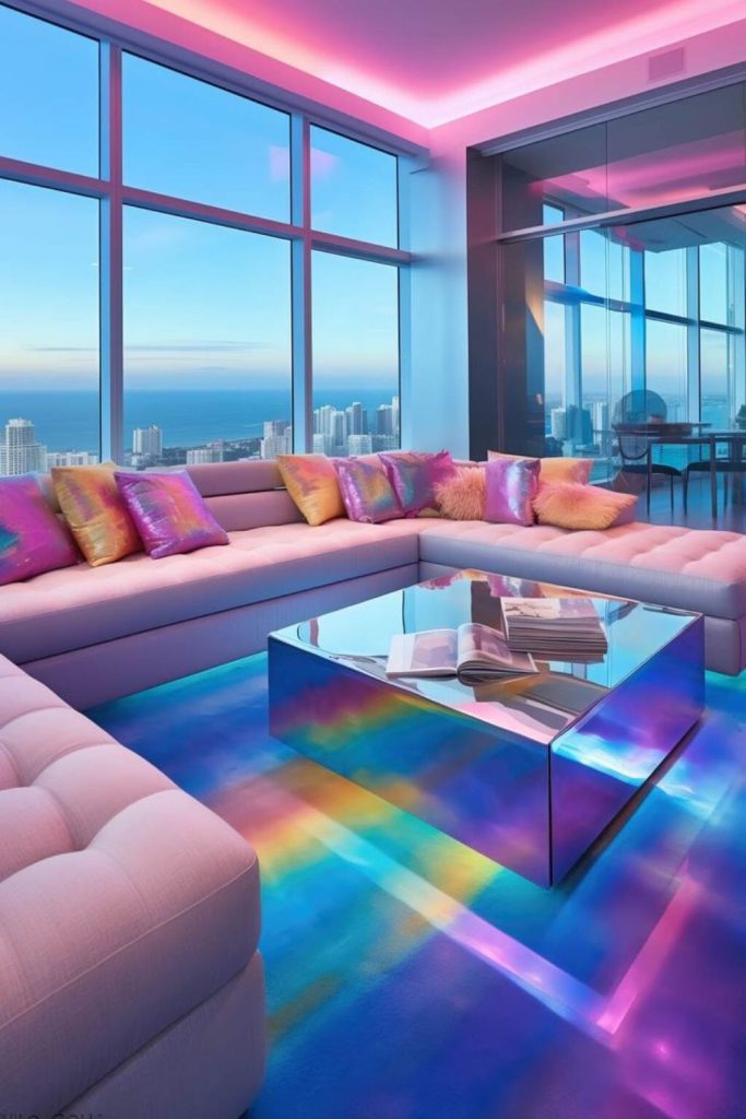 Sleek futuristic neon decorated interior