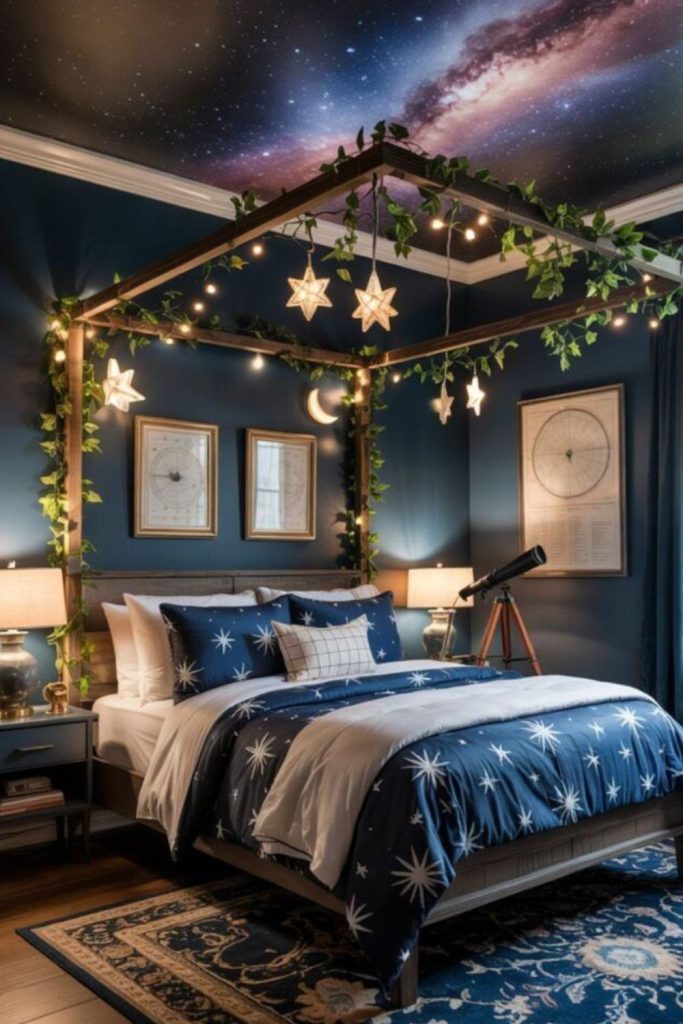 Celestial ceiling painted with star patterns