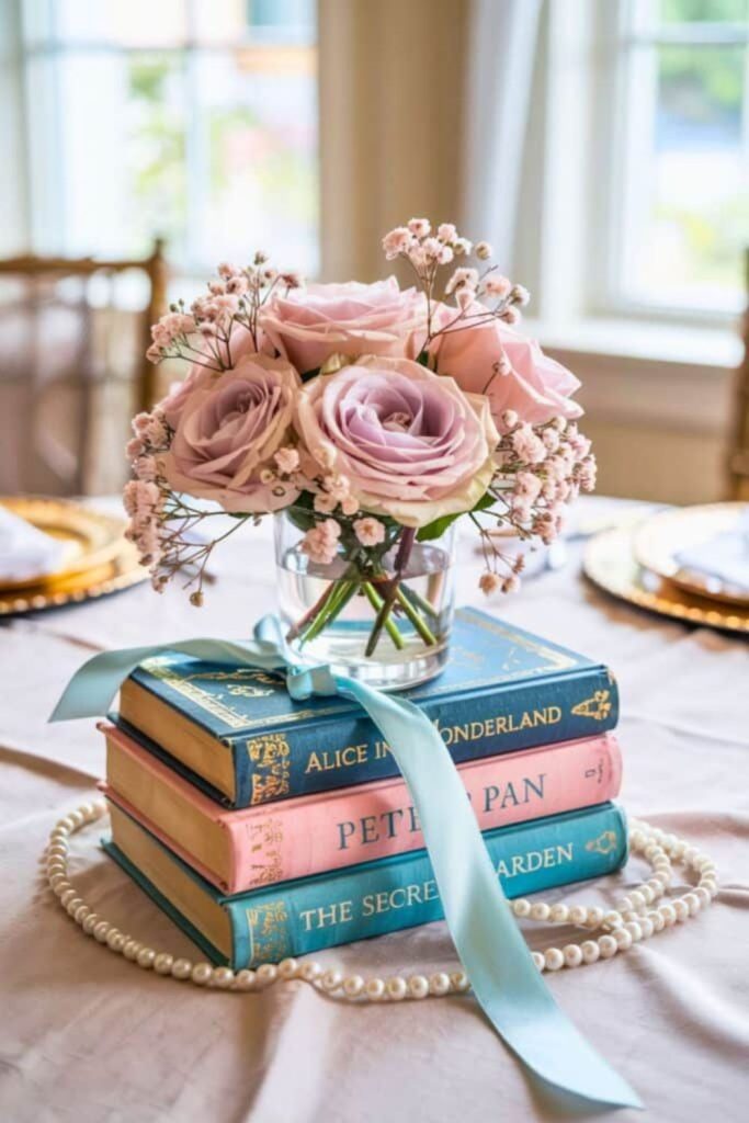 Vintage books with flowers