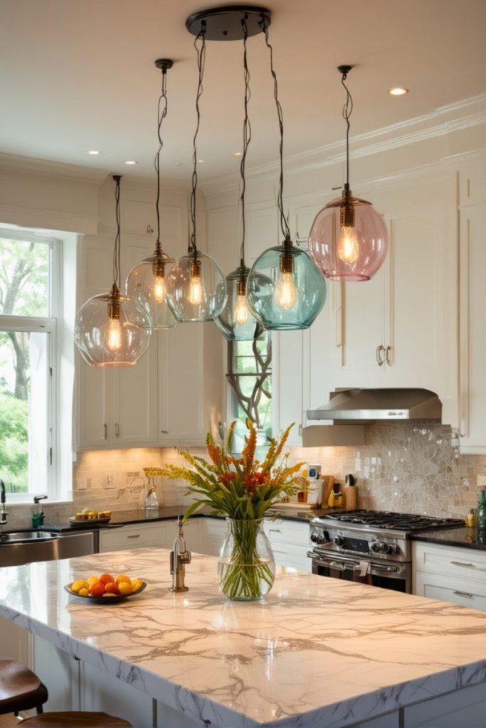 Hanging glass orb wall light display