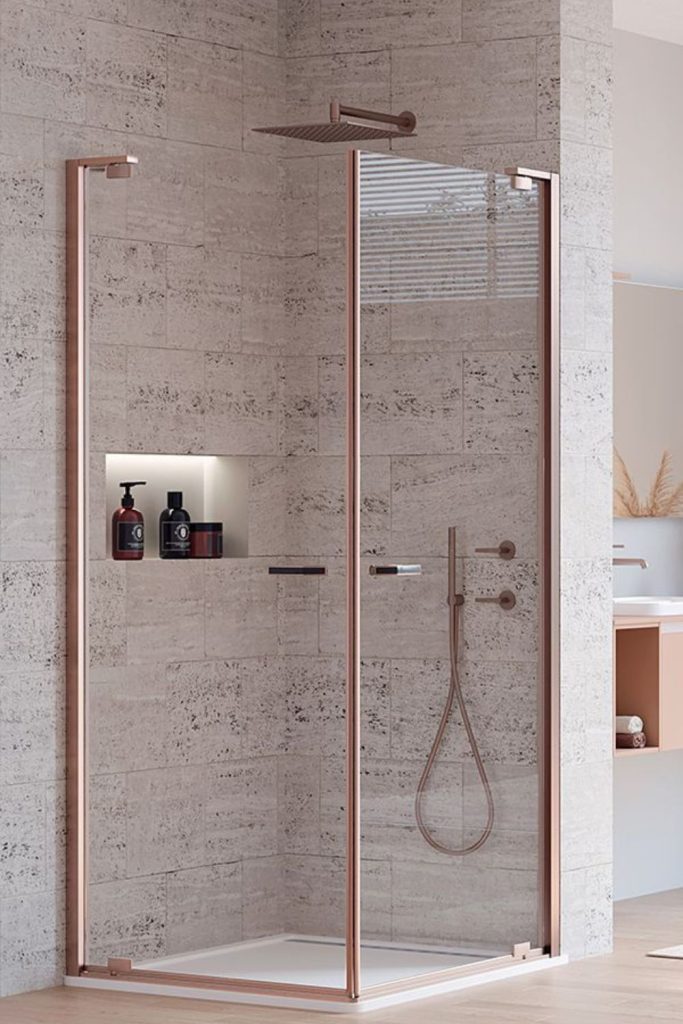 Prism glass reflections corner shower.