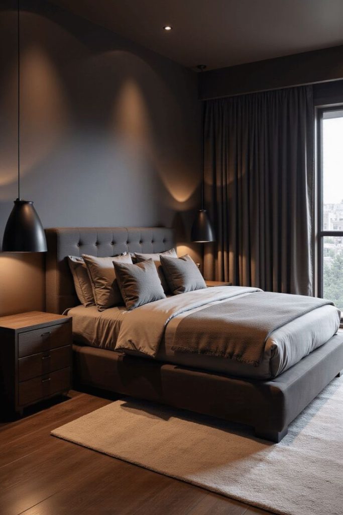 Graphite textured modern cozy bedroom