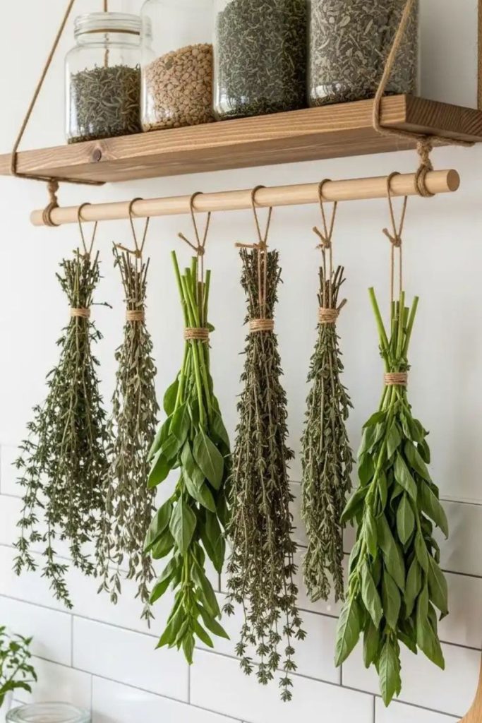 Hanging herb carousel rotating fresh herbs