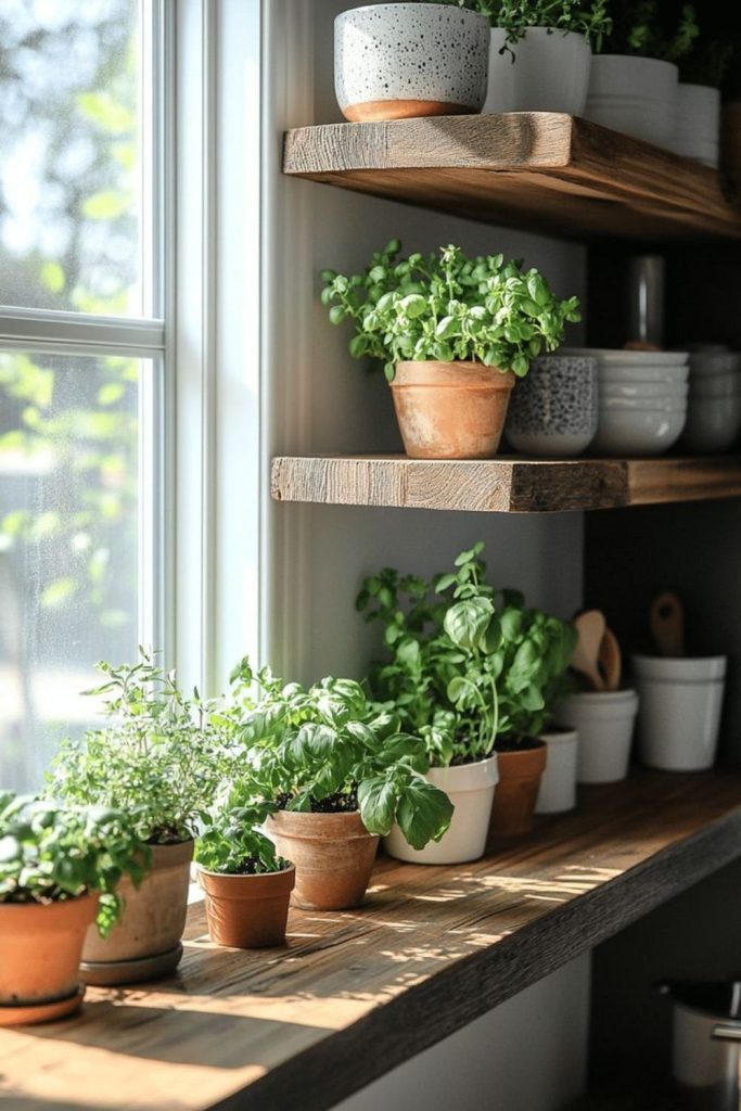 Window herb garden in kitchen.