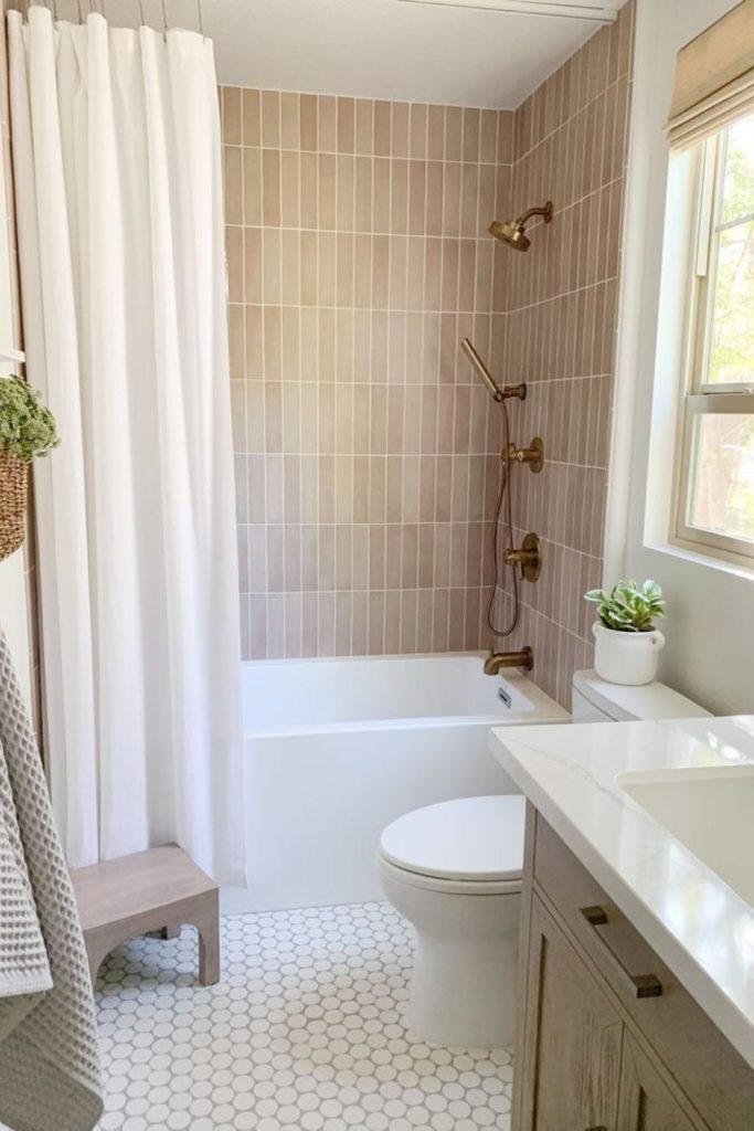 Hexagon tile warm glow bathroom