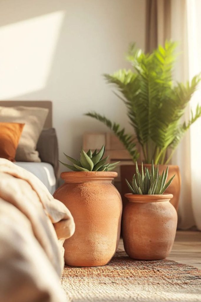 Indoor plants in terracotta pots.