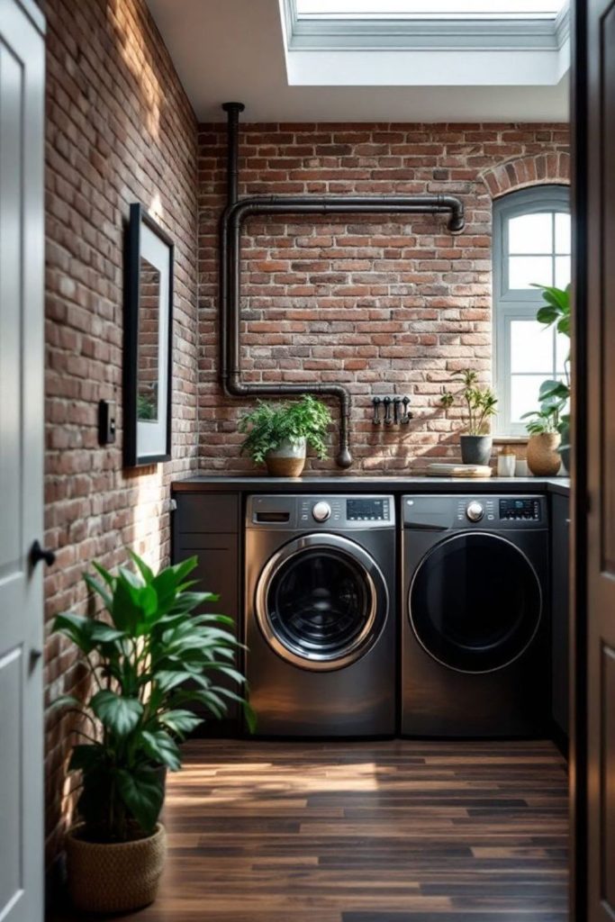 Functional industrial chic laundry room