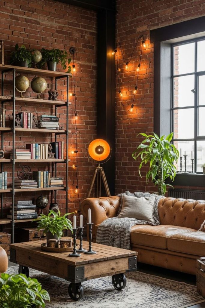 Industrial brick loft style room.
