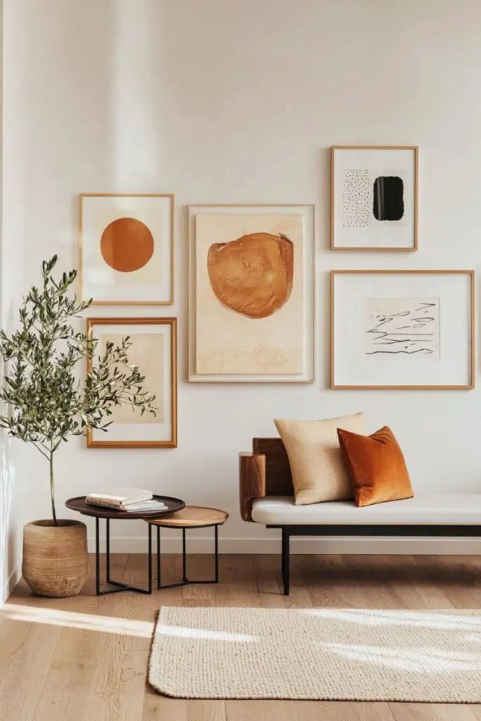 Raw materials paired with abstract artwork.