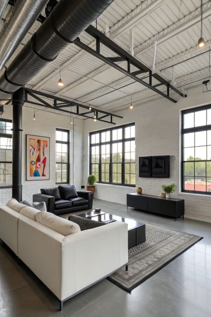 Minimalist room with exposed pipes