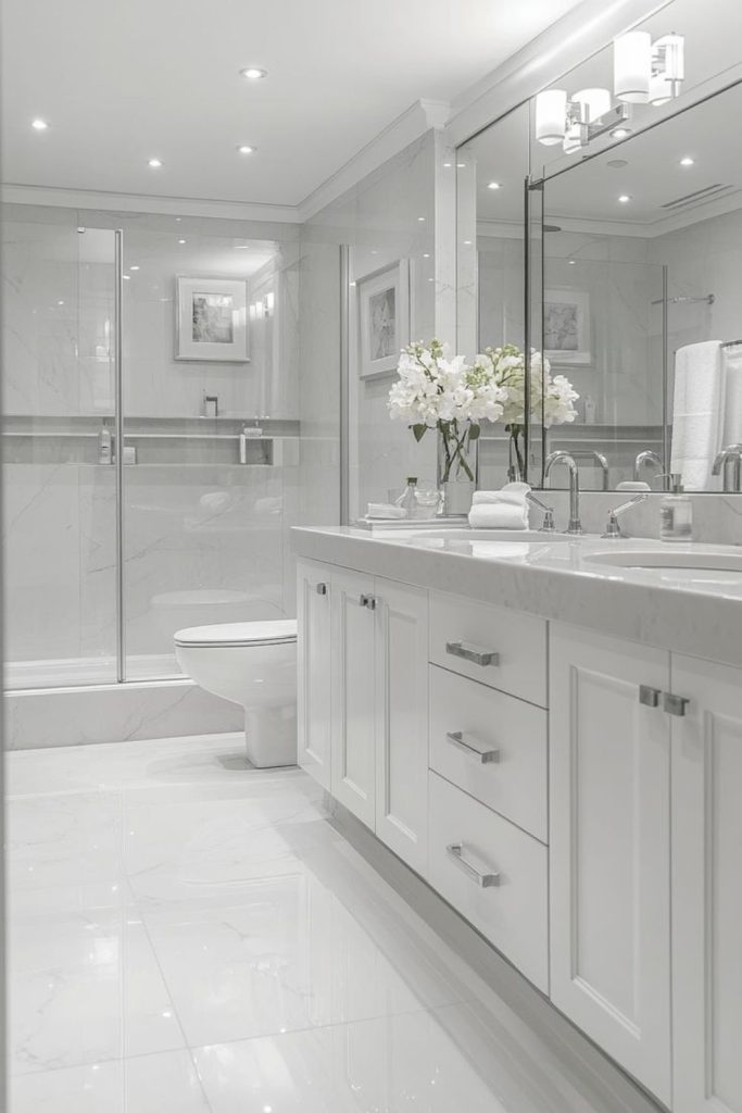 Pearlescent tiles creating luminous floor